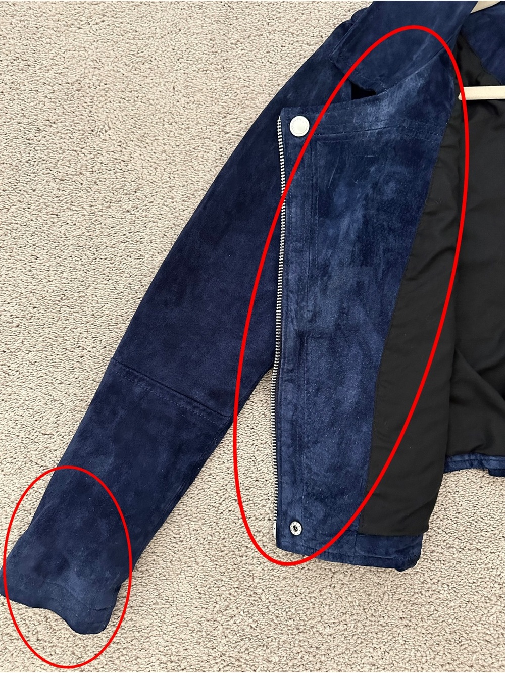 100% Suede Leather Fall Navy Blue Moto Jacket - Blank NYC - Picture 12 of 17